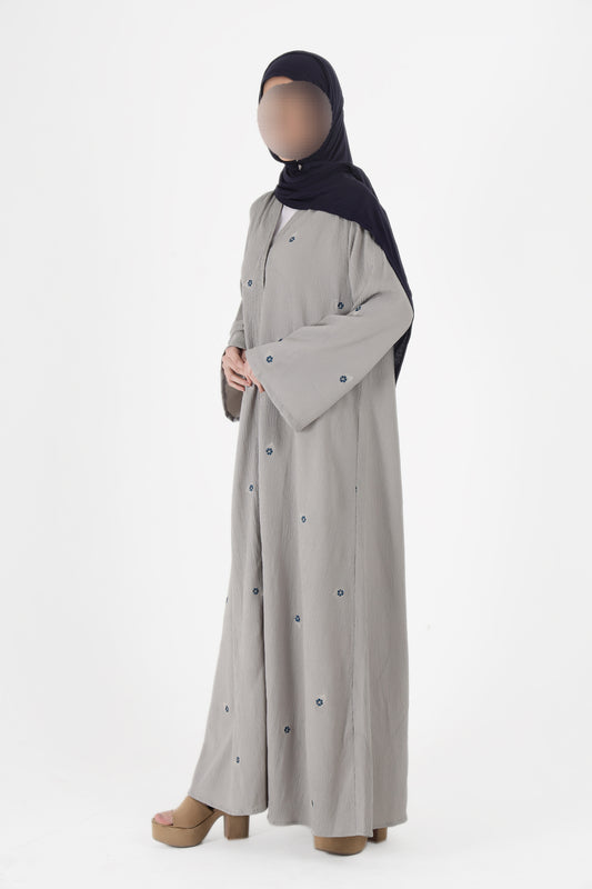 Silk Route - Mist Grey Floral Abaya 0108B