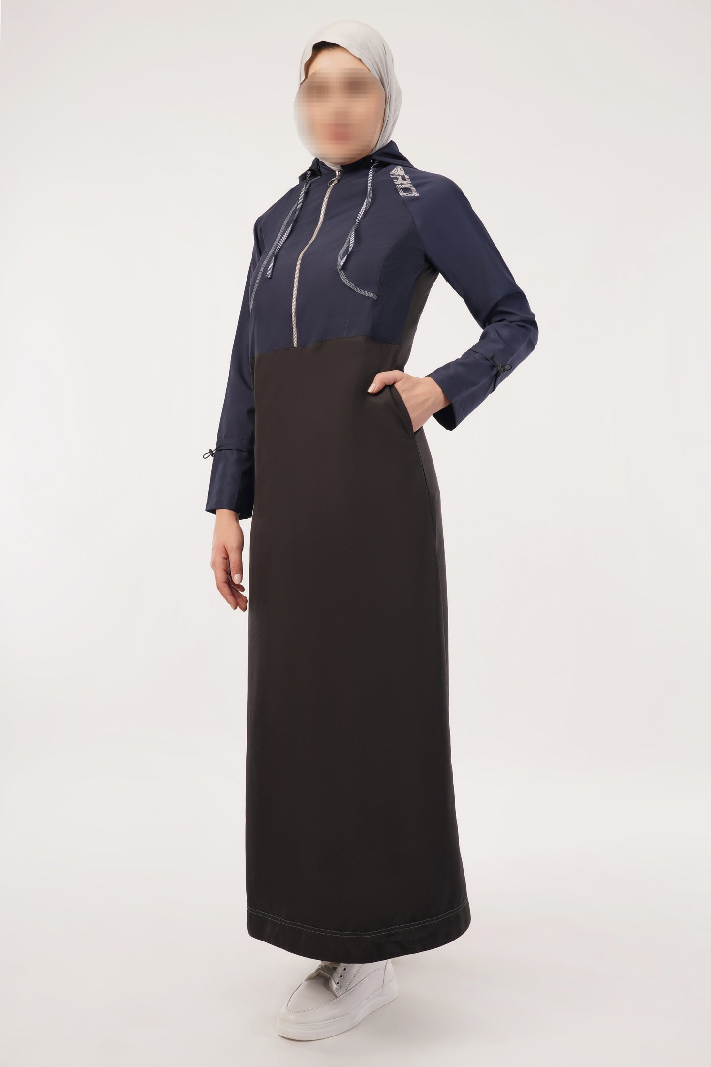 DualTone Hooded Black and Navy Jilbab 0727A