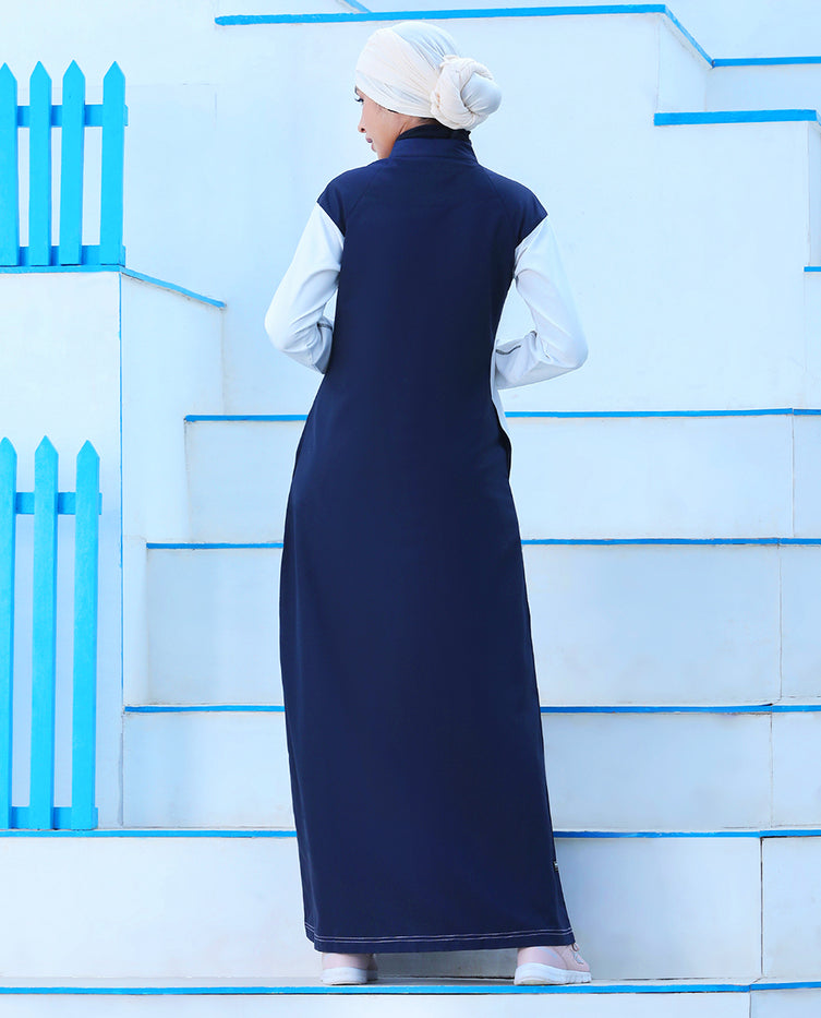 Silk Route - Midnight Blue Contrast Panel Jilbab