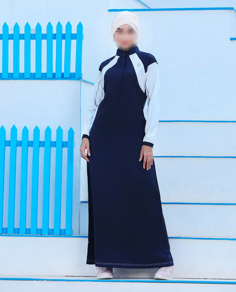 Silk Route - Midnight Blue Contrast Panel Jilbab