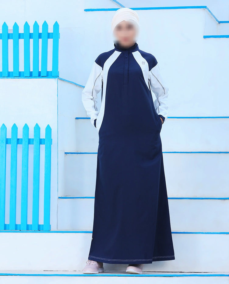 Silk Route - Midnight Blue Contrast Panel Jilbab
