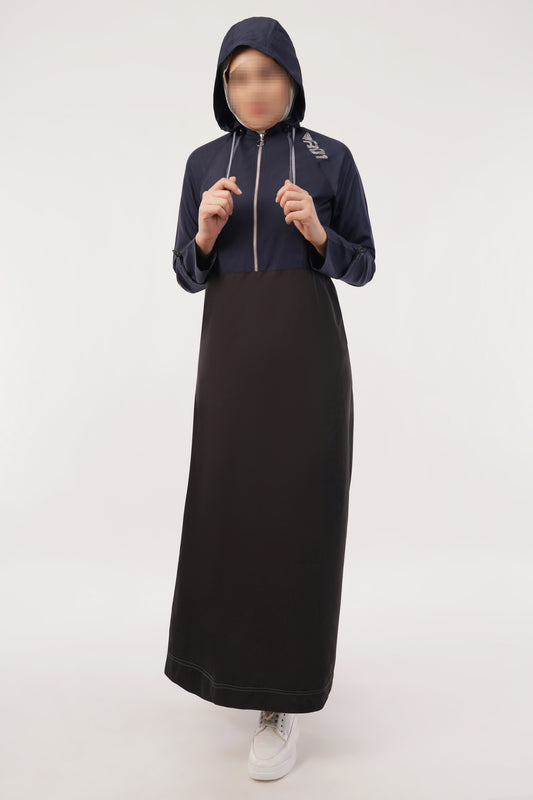 DualTone Hooded Black and Navy Jilbab 0727A