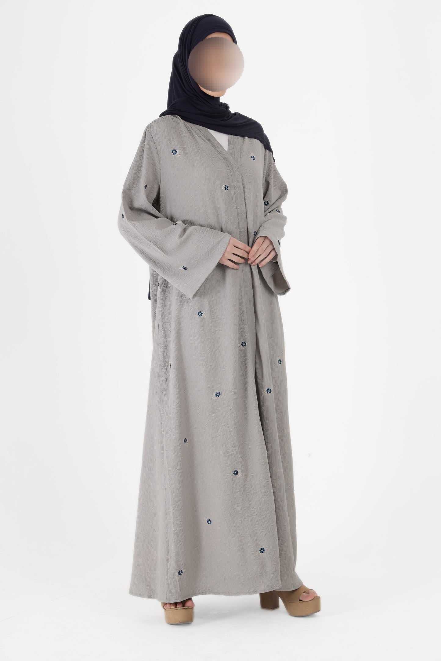 Silk Route - Mist Grey Floral Abaya 0108B