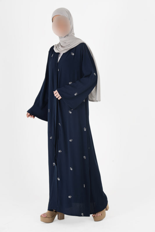Silk Route - Navy Blue Floral Abaya 0108A