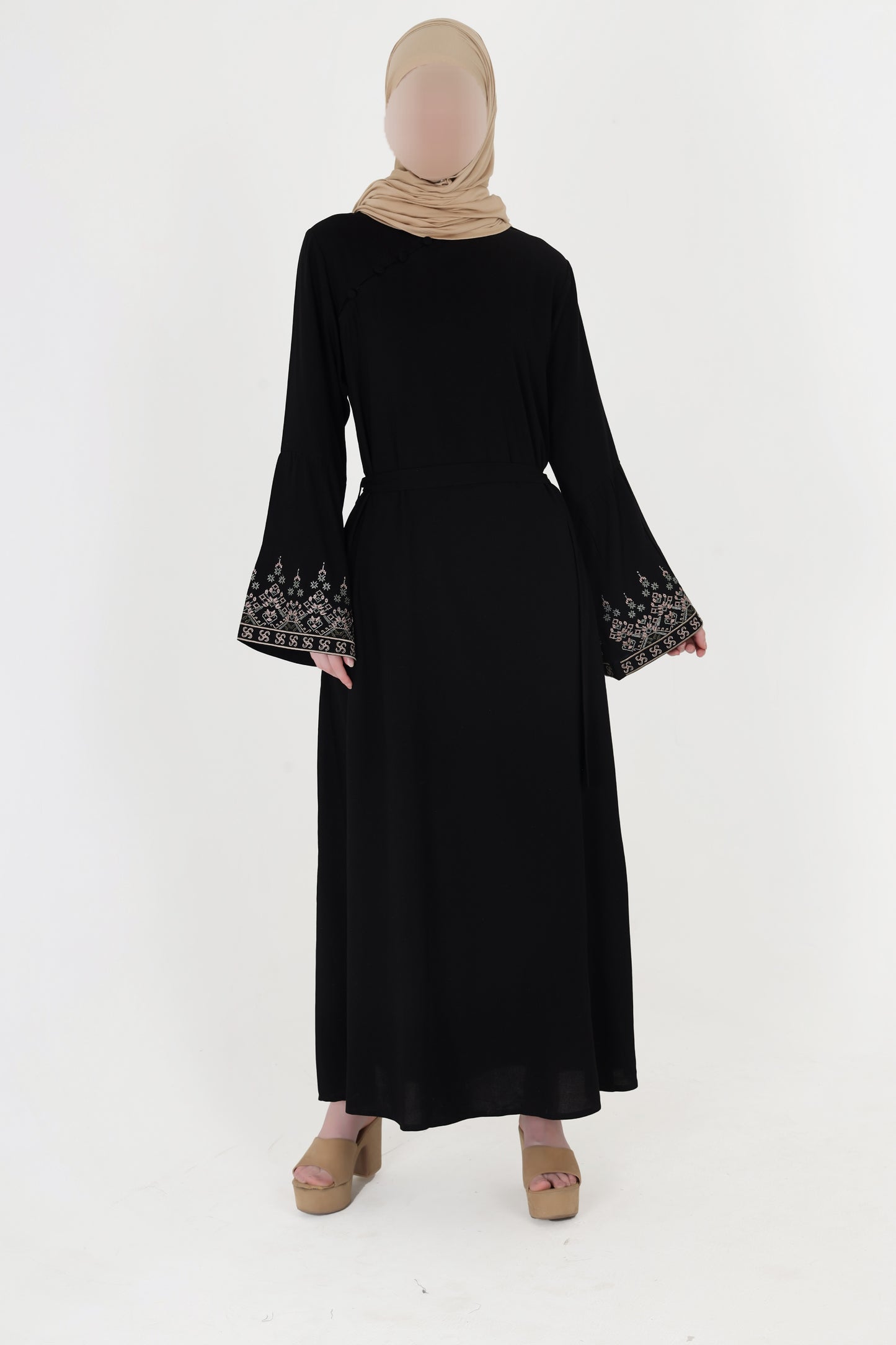 Silk Route - Mod Black Embroidered Bell Sleeve Abaya 0271A