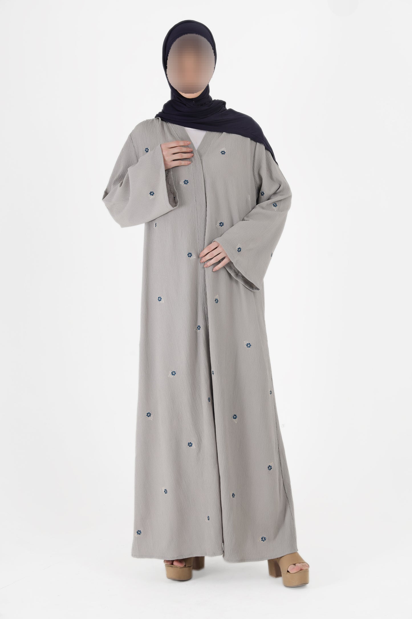 Silk Route - Mist Grey Floral Abaya 0108B