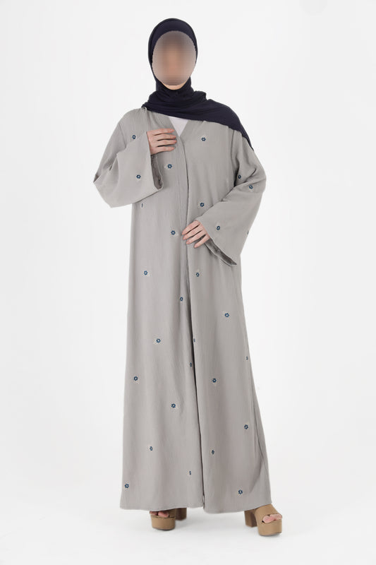 Silk Route - Mist Grey Floral Abaya 0108B