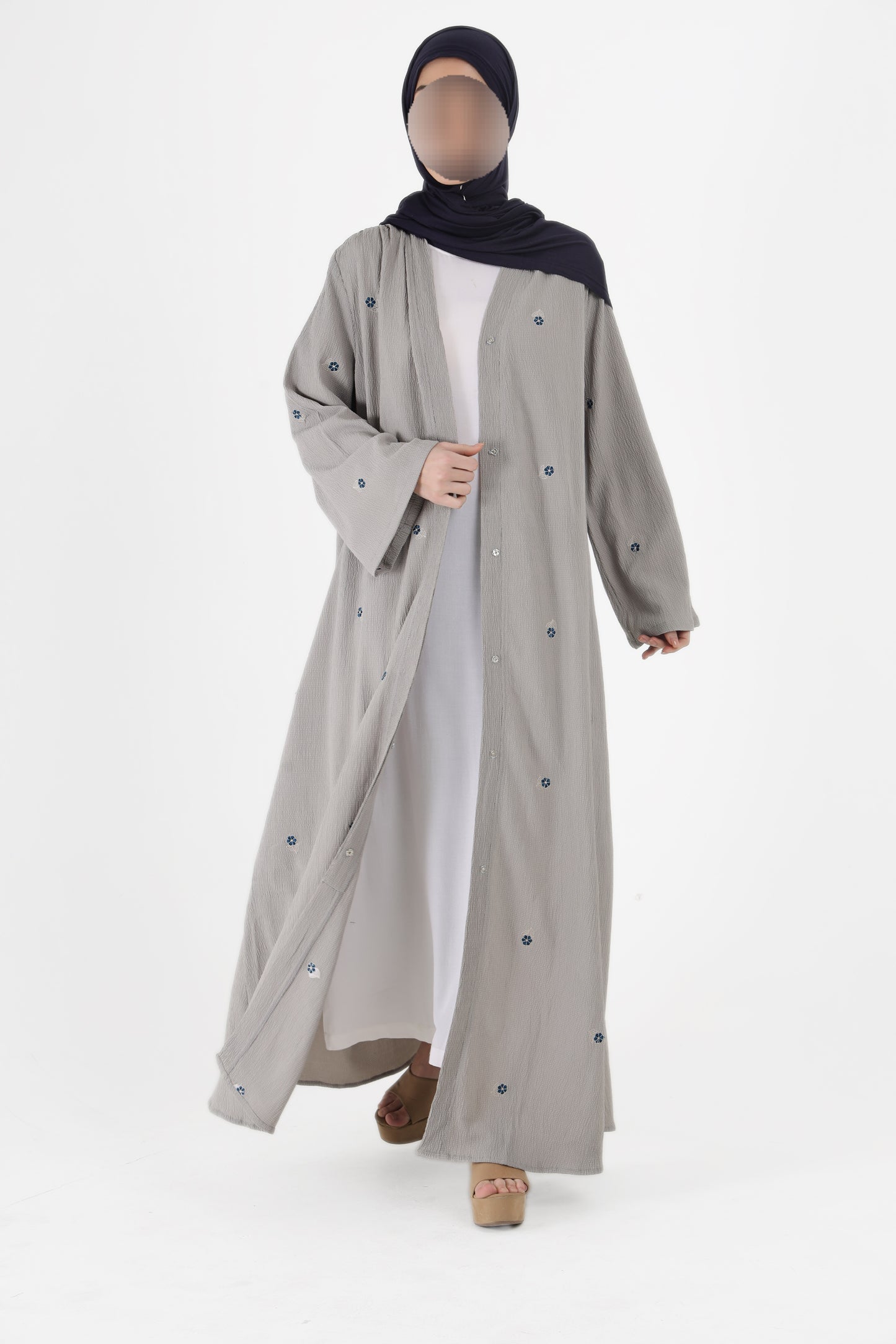 Silk Route - Mist Grey Floral Abaya 0108B