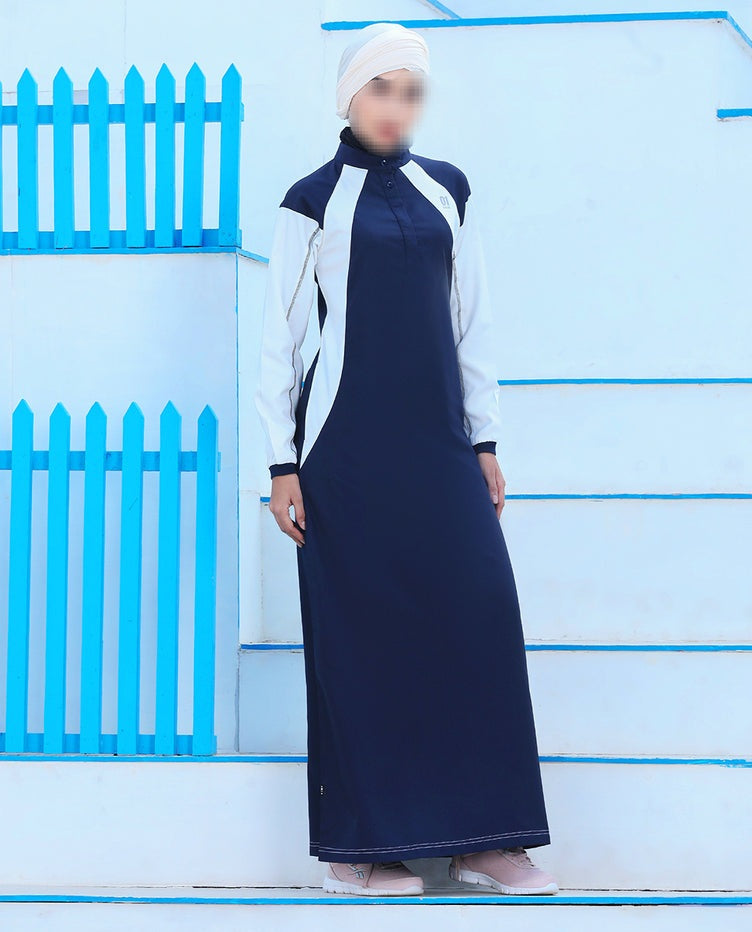 Silk Route - Midnight Blue Contrast Panel Jilbab