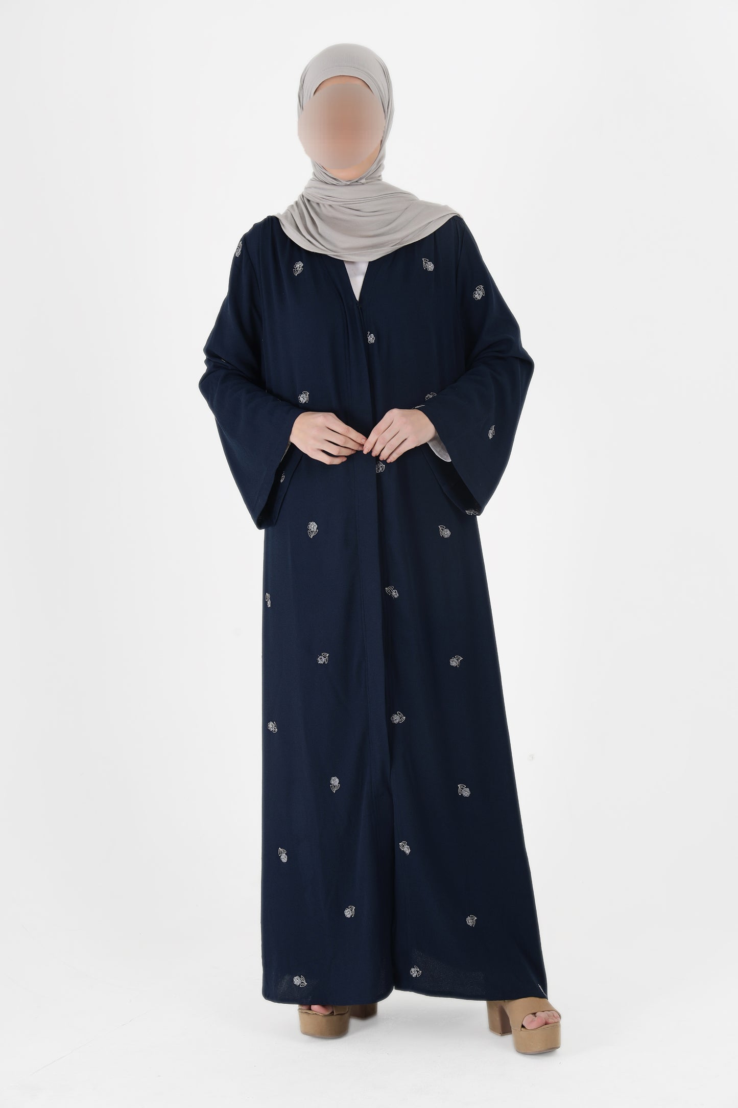 Silk Route - Navy Blue Floral Abaya 0108A