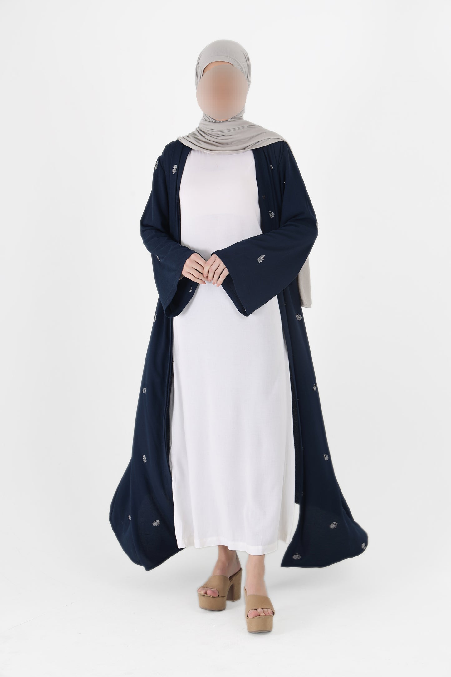 Silk Route - Navy Blue Floral Abaya 0108A