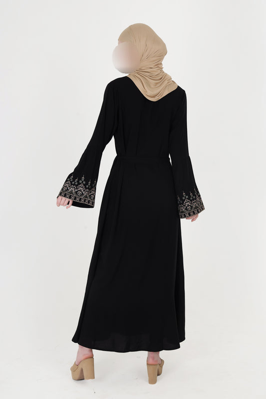 Silk Route - Mod Black Embroidered Bell Sleeve Abaya 0271A