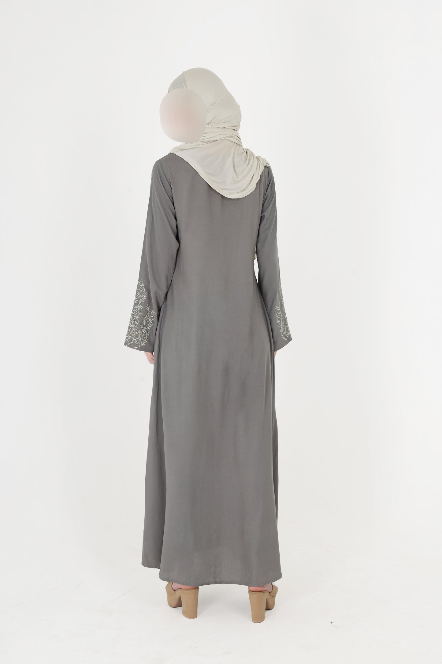 Silk Route - Feminine Bliss Pebble Grey Embroidered Abaya 0272A
