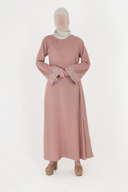 Silk Route - Mod Peach Embroidered Bell Sleeve Abaya 0271B