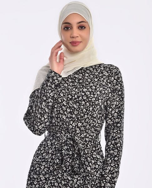 Black And White Belted Abaya