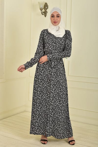 Black And White Belted Abaya